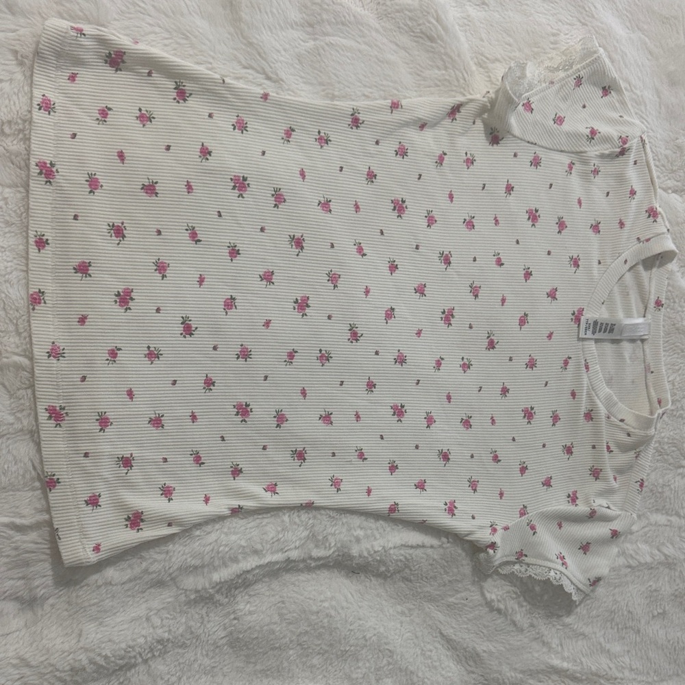 SKIMS Women’s Floral Tee - White and Pink